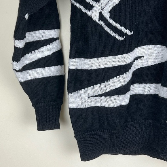 Lido Sports 80s True Vintage Ski Lodge Wool Graphic Sweater Black & White XS / S - Picture 4 of 7